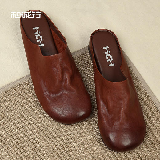 和诚行2026春季新款软底做旧包头鞋休闲百搭一脚蹬简约外穿女式拖鞋1930123 商品图2