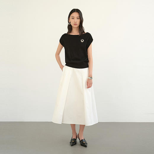 NEELLY纳俪商场同款夏季新款白色高腰气质半身裙女大裙摆A字长裙N26044E04526 商品图2