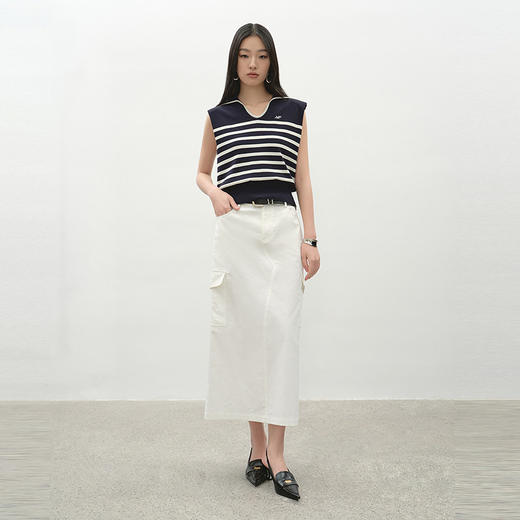 NEELLY纳俪商场同款夏季新款时尚条纹针织上衣女无袖设计感针织衫N26044A04402 商品图2