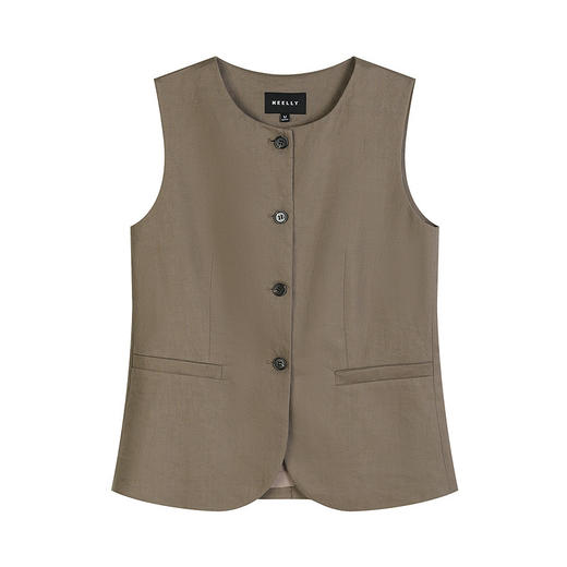 NEELLY纳俪商场同款夏新款复古老钱风时尚马甲女圆领开叉松弛上衣N26044D04563 商品图3