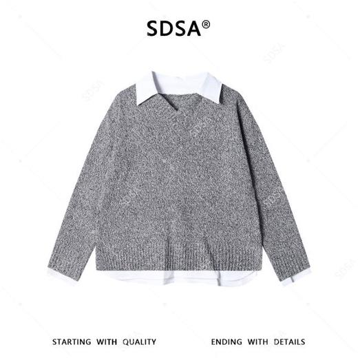 SDSA男装2026新款日系针织上衣杂点工艺衬衫领拼接宽松针织衫 商品图0