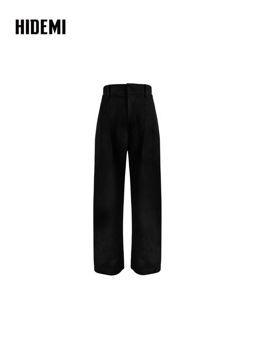 HIDEMI 复古环保麂皮绒廓形套装圆领拼皮油蜡皮套头上衣/阔腿长裤 商品图11