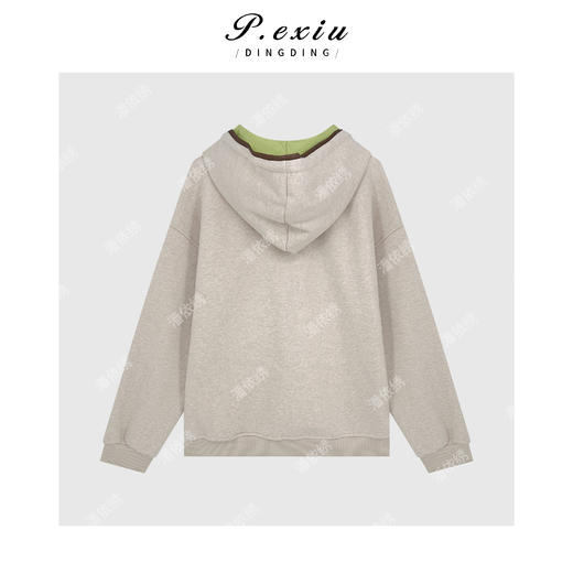 A008潘依绣丁丁宠粉韩系撞色慵懒风宽松加厚磨绒连帽抽身简约卫衣Q85484 商品图1