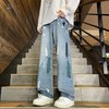 F030184高品质重工水洗刺绣涂鸦美式复古洗旧直筒牛仔裤 商品缩略图1