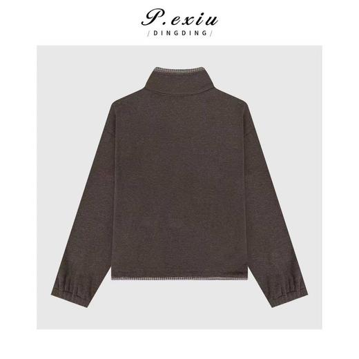 A008潘依绣丁丁宠粉韩系复古拼接格纹层次感半拉链磨绒加厚长袖卫衣Q10032 商品图1