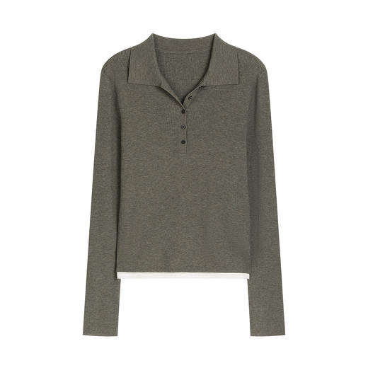 NEELLY纳俪商场同款春季新款时尚简约POLO领针织衫女亲肤修身上衣N26021A01056 商品图3