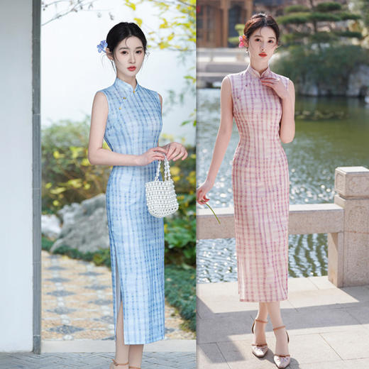 港风无袖旗袍日常可穿，改良新中式格子文艺年轻款旗袍GX-282311 商品图3