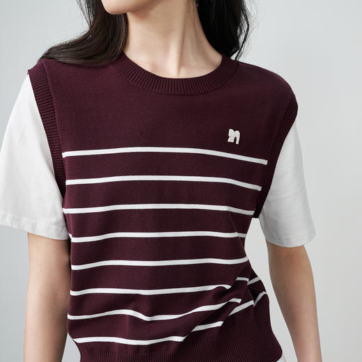 NEELLY纳俪商场同款春新款休闲假两件针织短袖女简约撞色随性上衣N26024A04408 商品图2