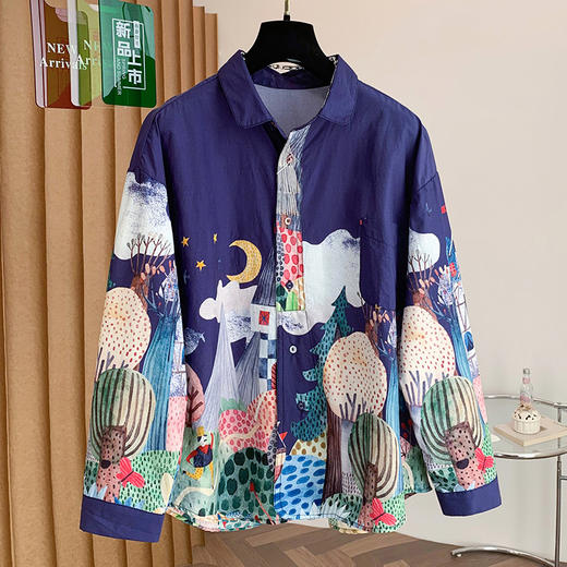 百媚生 翻领单排扣宽松长袖衬衫女C072-6597 商品图0