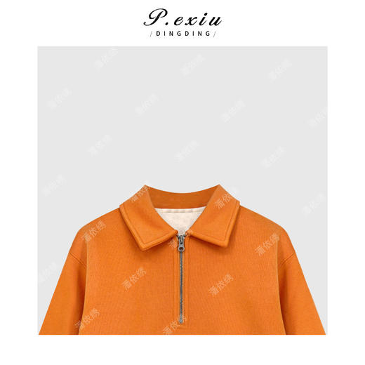 A008潘依绣丁丁宠粉纯色简约百搭加绒厚款POLO领长袖卫衣Q79456 商品图2