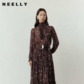NEELLY纳俪商场同款春季新款复古精致系带飘逸衬衫女优雅百搭上衣N26012B01032