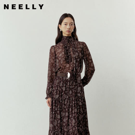 NEELLY纳俪商场同款春季新款复古精致系带飘逸衬衫女优雅百搭上衣N26012B01032 商品图0