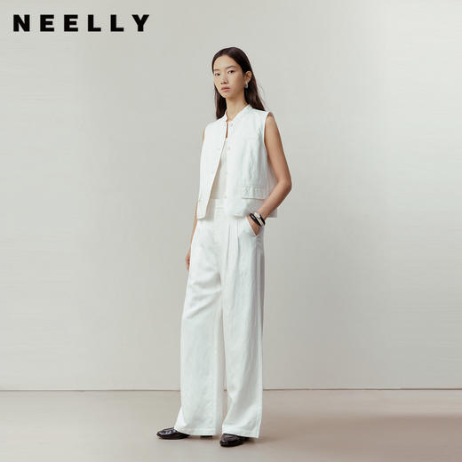NEELLY纳俪商场同款春季新款宽松肌理感阔腿裤女随性松弛百搭长裤N26031H01118 商品图0