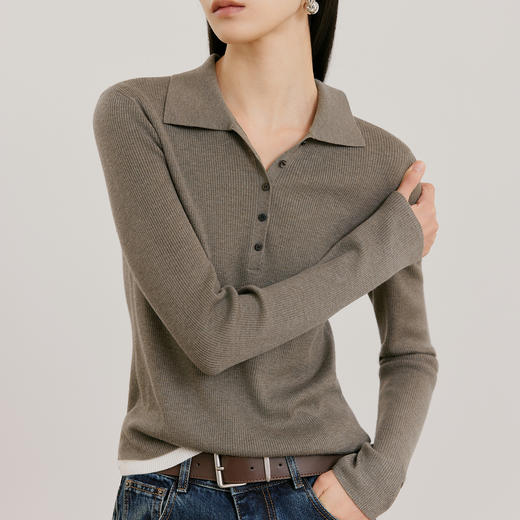 NEELLY纳俪商场同款春季新款时尚简约POLO领针织衫女亲肤修身上衣N26021A01056 商品图2