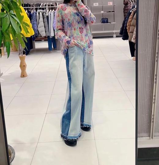 F030149春新品牛仔裤高腰阔腿显瘦拼色毛边设计直筒休闲裤 商品图1