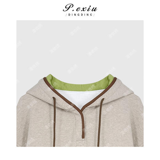A008潘依绣丁丁宠粉韩系撞色慵懒风宽松加厚磨绒连帽抽身简约卫衣Q85484 商品图2