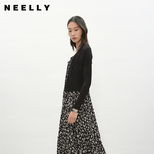 NEELLY纳俪商场同款夏季新款简约坑条针织开衫女休闲百搭随性上衣N26044A04535 商品图0