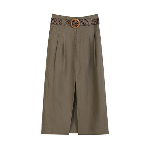 NEELLY纳俪商场同款夏新款经典百搭A字廓形半身裙女文艺开衩长裙N26044E04564 商品图3