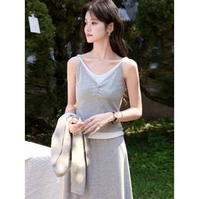 鹿向南「轻歌曼舞」灰色轻薄背心吊带女春季新款小众无袖内搭上衣