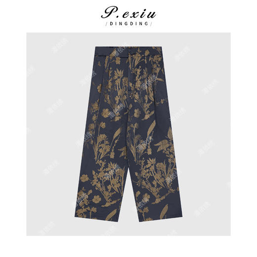 人丝新中式国风刺绣暗纹高级感直筒休闲裤 W-63776-1 商品图1