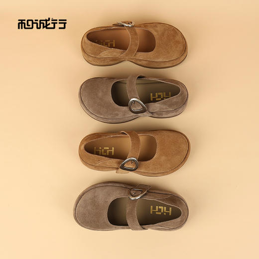 和诚行2026春季新款圆头舒适厚底·一字带休闲玛丽珍鞋磨砂浅口勃肯鞋0070568 商品图2