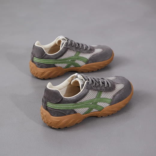 雀说 复古德训鞋女透气网面拼色阿甘鞋系带休闲运动单鞋ZM269067 商品图3