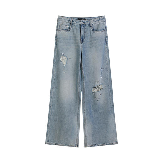 NEELLY纳俪商场同款夏季新款时髦破洞直筒牛仔裤女百搭休闲长裤N26044H04540 商品图3