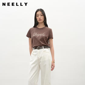NEELLY纳俪商场同款夏季新款百搭字母印花T恤女简约时尚短款上衣N26044T04539