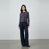 NEELLY纳俪商场同款春季新款复古撞色坑条针织开衫女圆领修身上衣N26014A03316 商品缩略图3
