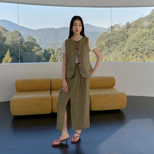 NEELLY纳俪商场同款夏新款经典百搭A字廓形半身裙女文艺开衩长裙N26044E04564 商品图2