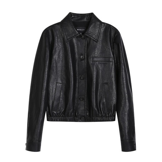 NEELLY纳俪商场同款春新款时尚简约帅气短皮衣女复古翻领百搭外套N26012C01037 商品图3