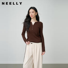 NEELLY纳俪商场同款春季新款时尚修身假两件针织衫女显瘦休闲上衣N26014A03310