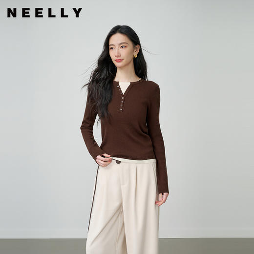 NEELLY纳俪商场同款春季新款时尚修身假两件针织衫女显瘦休闲上衣N26014A03310 商品图0