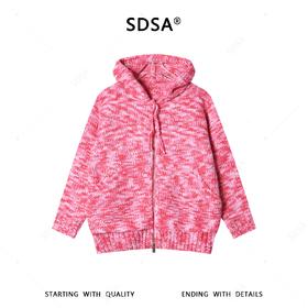 SDSA男装2026新款潮牌慵懒风针织开衫男女同款花纱连帽拉链毛衣