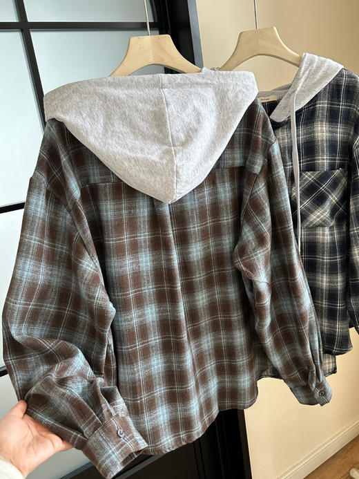 韩国Bellide拼接格子连帽衬衫 商品图8
