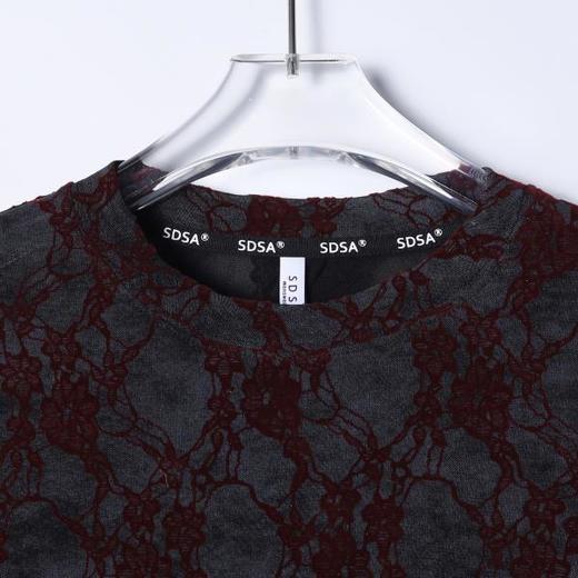 26T53SDSA男装2026新款潮牌植绒长袖男女同款红纹植绒宽松圆领T恤 商品图2