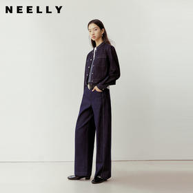 NEELLY纳俪商场同款春新款时尚立体明线阔腿牛仔裤女慵懒随性长裤N26023H01092