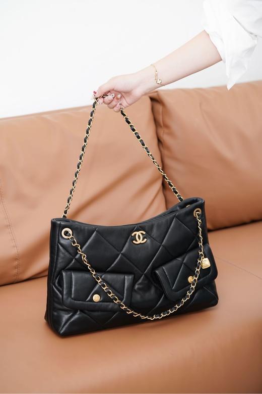 香奈儿 25K Hobo购物袋  黑金羊皮 商品图5