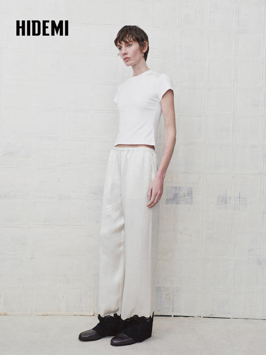 HIDEMI 设计感修身正肩短袖圆领T恤上衣 商品图3