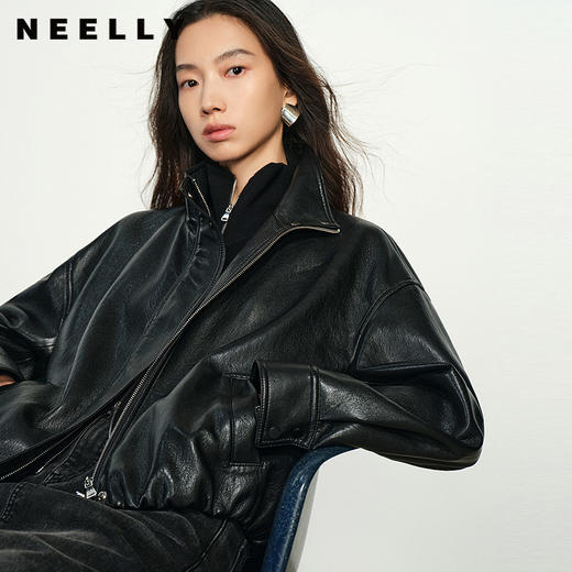 NEELLY纳俪商场同款春新款设计感帅气上衣女高级感复古廓形短外套N26014C04411 商品图0
