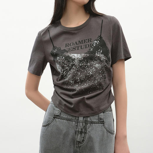 NEELLY纳俪商场同款夏季新款圆领印花修身T恤女百搭显瘦舒适上衣N26044T04421 商品图2