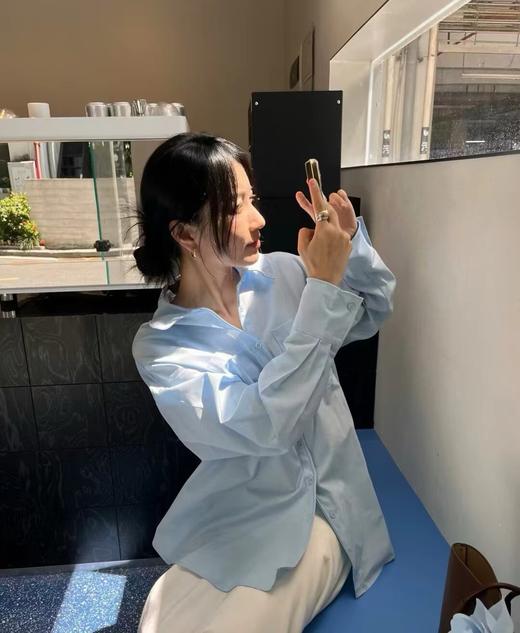 F030151肩部打褶藏肉显瘦宽大版单口袋中性风衬衫 商品图9