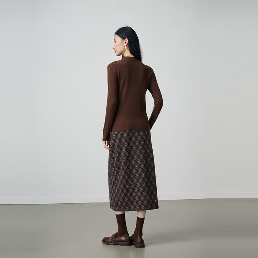 NEELLY纳俪商场同款春季新款复古格纹半身裙女休闲简约开衩长裙N26014E06612 商品图1