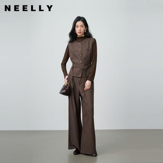 NEELLY纳俪商场同款春新款气质通勤松弛套装女复古休闲马甲三件套N26014Z06602 商品图0
