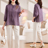 百媚生 绣花苎麻衬衫两件套透气棉麻套装 商品缩略图3