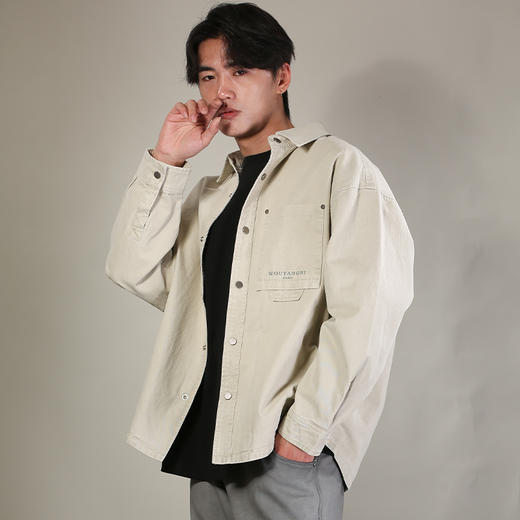 DRONKOO 2026 翻领左胸单贴袋字母印花中厚衬衣外套 商品图1