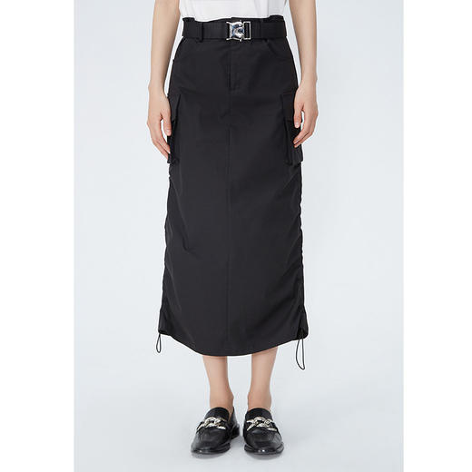 NEELLY纳俪商场同款夏新款美式复古工装半裙女抽绳褶皱后开叉腰裙N26044E04583 商品图2