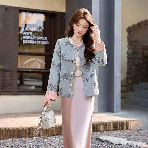 新中式复古重工亮片钉珠短外套，盘扣小个子气质上衣（仅上衣）HR-2676 商品图2