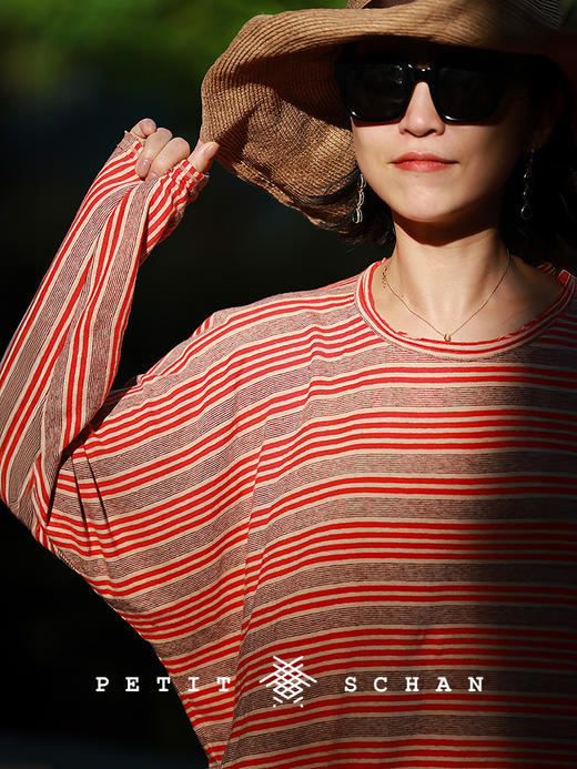 Petit Schan小闪 CLO#1052 Cicada chirping 蝉鸣 汉麻棉条纹长袖T恤 商品图4