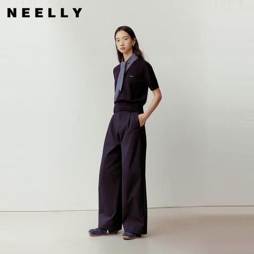NEELLY纳俪商场同款春新款复古休闲宽松阔腿裤女百搭显瘦直筒长裤N26023H01093 商品图0